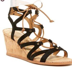 *Host Pick* Dolce Vita Lynnie Black Leather w/ Cork Wedge Gladiator Style Sandal